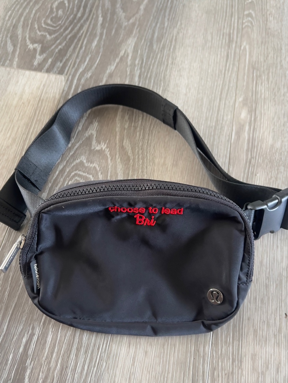 lululemon athletica Black Belt Bag with Red Embroidery